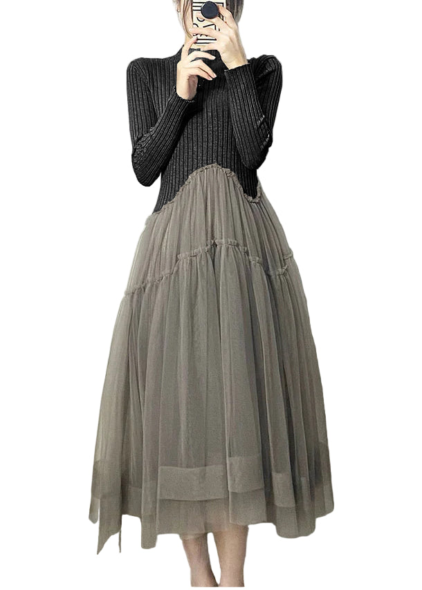 Dames Lange Jurk Asymmetrisch Met Tule Patchwork 0