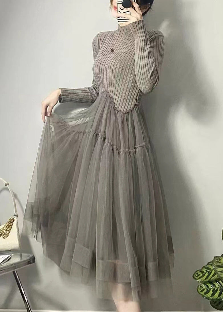 Dames Lange Jurk Asymmetrisch Met Tule Patchwork 3