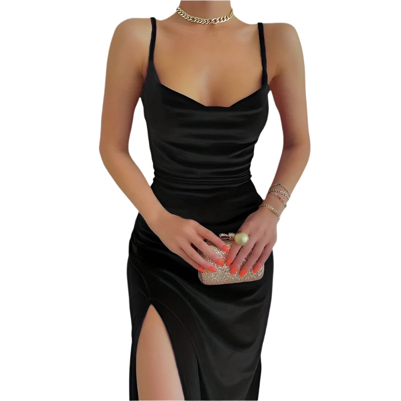 Dames Lange Jurk Bodycon Met Fente en Fronces - Stijlvolle Feestelijke Kleding 100% Polyester 0