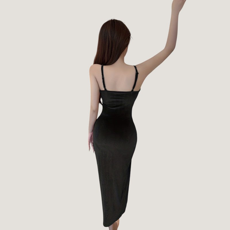 Dames Lange Jurk Bodycon Met Fente en Fronces - Stijlvolle Feestelijke Kleding 100% Polyester 5