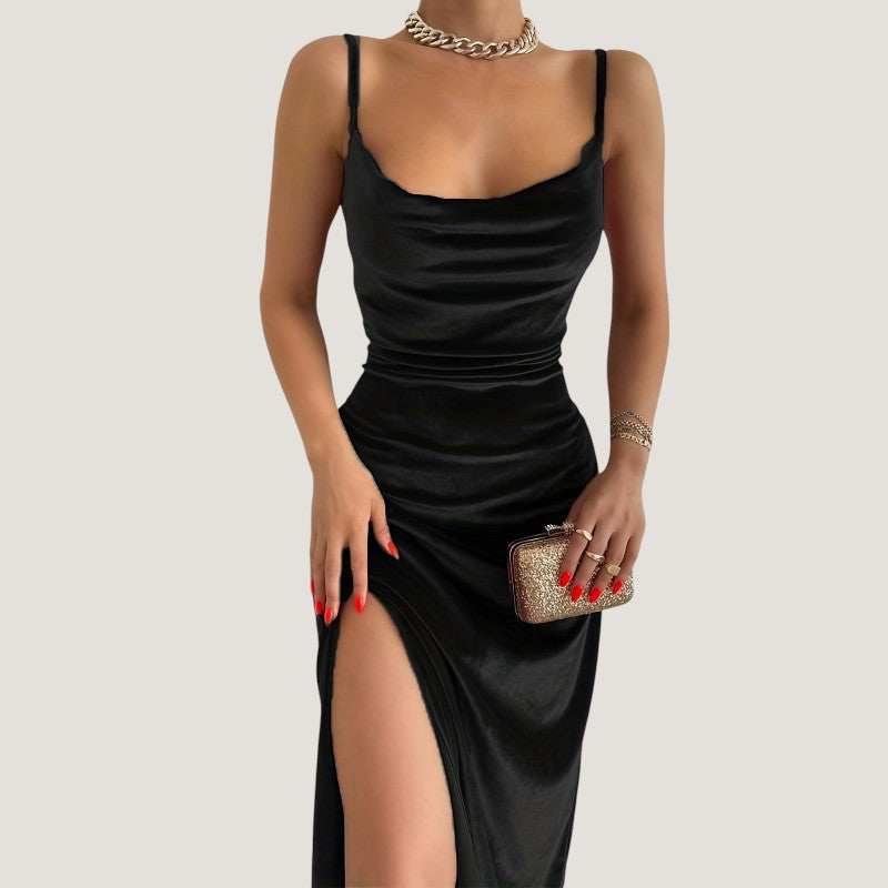 Dames Lange Jurk Bodycon Met Fente en Fronces - Stijlvolle Feestelijke Kleding 100% Polyester 8