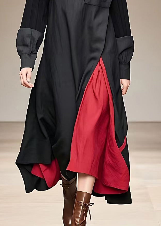 Dames Lange Jurk Met Col en Patchwork 4