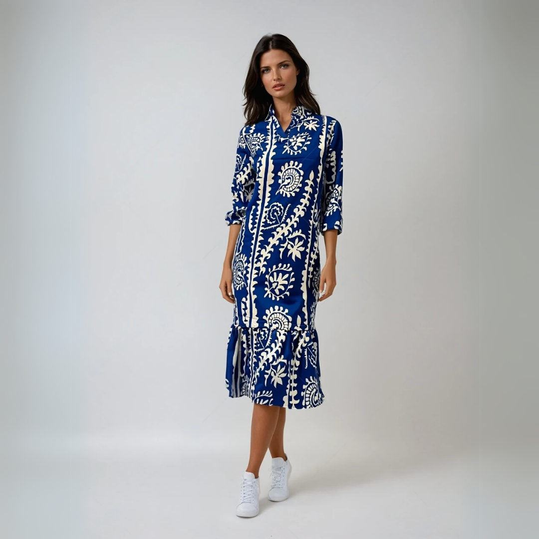 Dames Lange Jurk V-Hals Geprinte Zomer Kleding Stijlvol Lichtgewicht 2