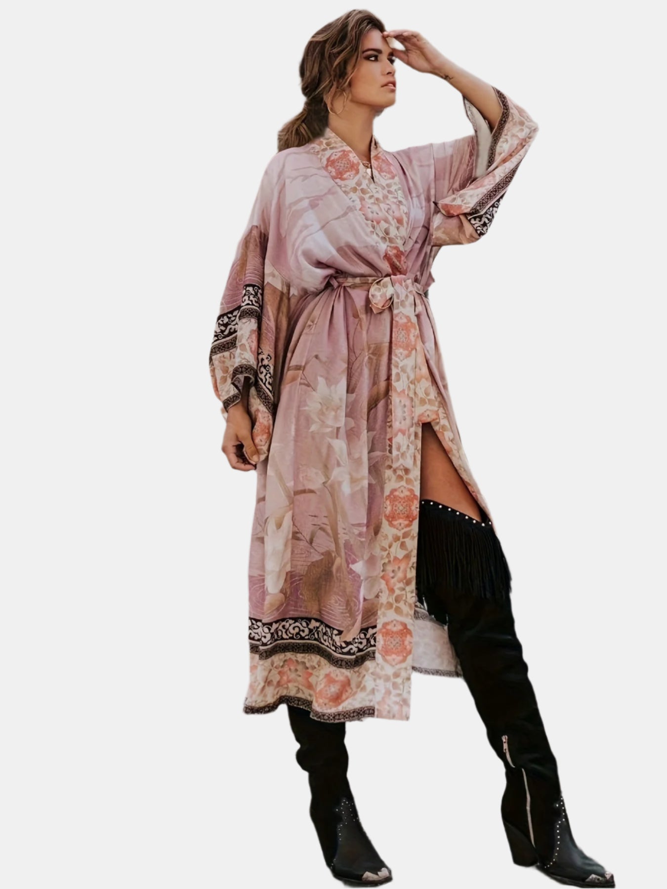 Dames Lange Kimono Bloemenprint Vloeiende Stijl 3