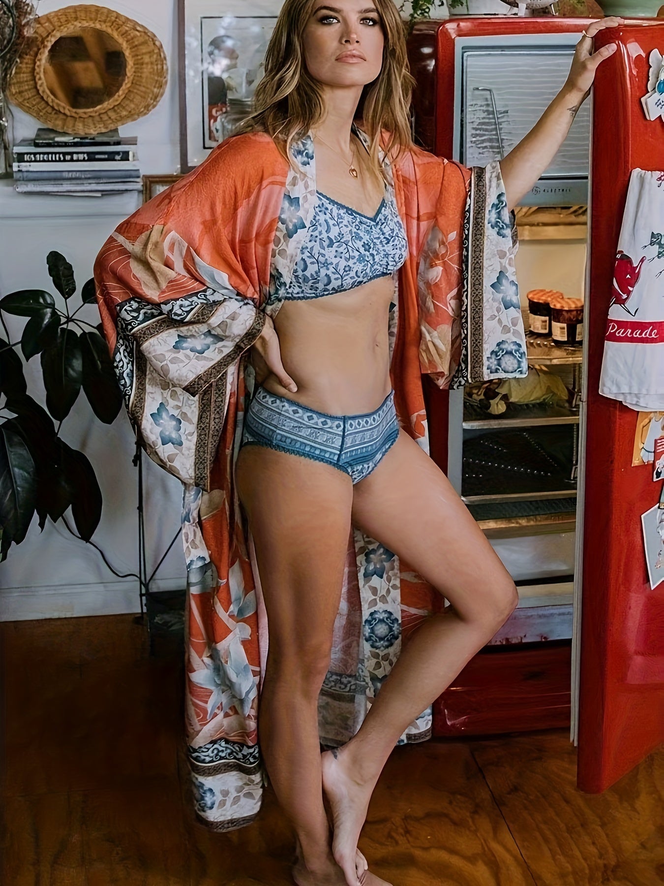 Dames Lange Kimono Bloemenprint Vloeiende Stijl 5