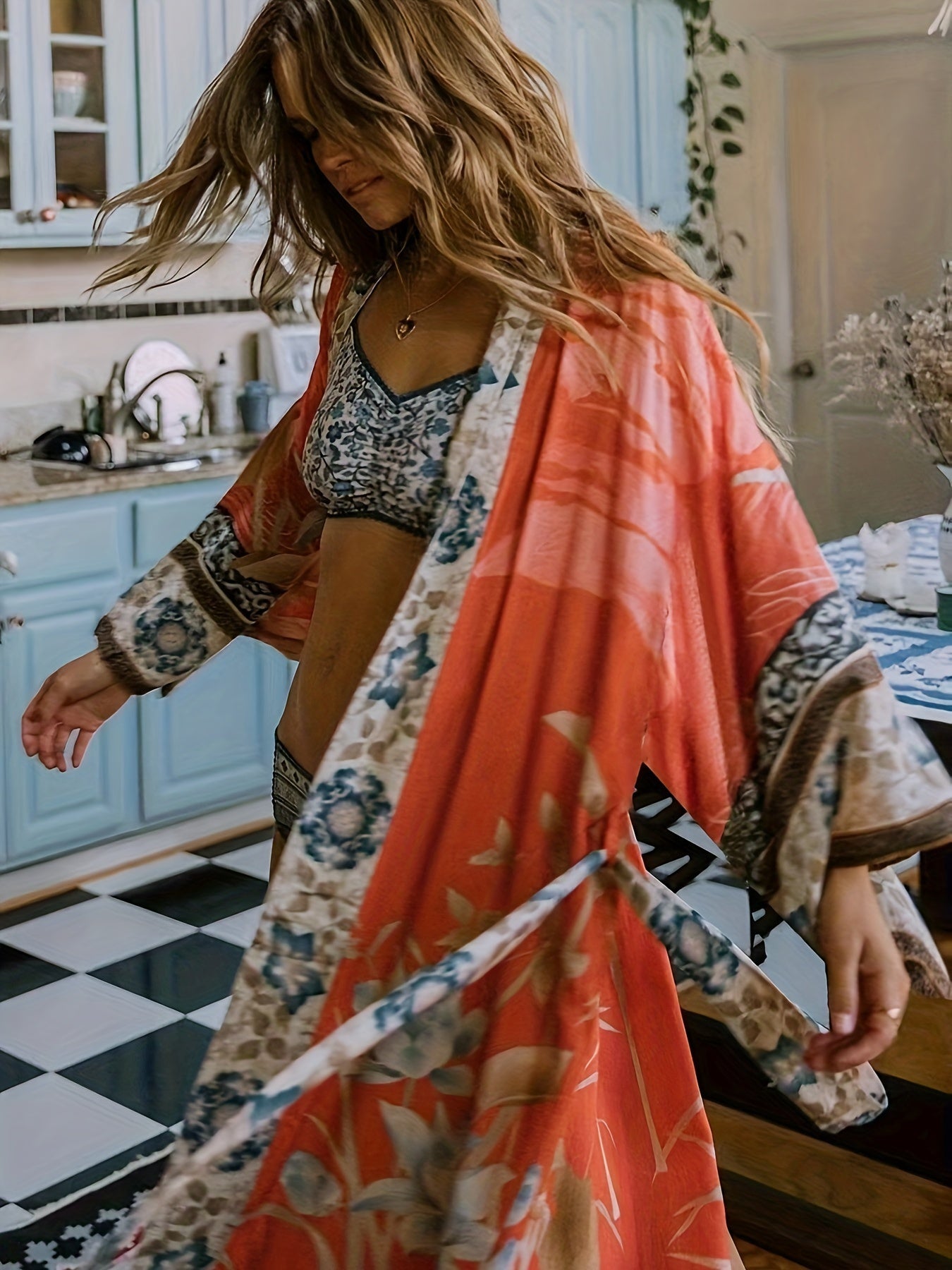 Dames Lange Kimono Bloemenprint Vloeiende Stijl 6