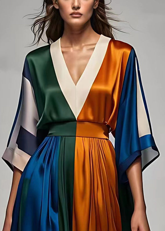 Dames Lange Maxi Jurk V-hals Hoge Taille Met Halve Mouwen 3