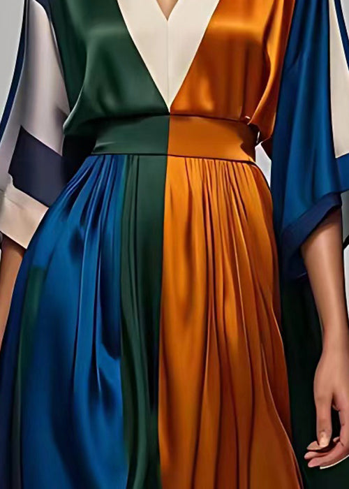 Dames Lange Maxi Jurk V-hals Hoge Taille Met Halve Mouwen 4