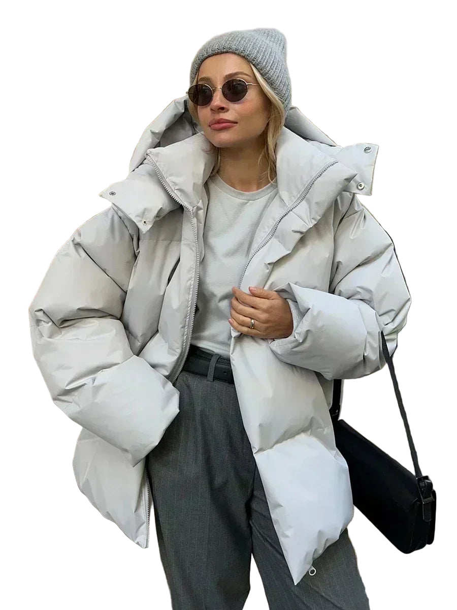 Dames Lange Winterjas Gewatteerd Oversized Met Functionele Zakken 0