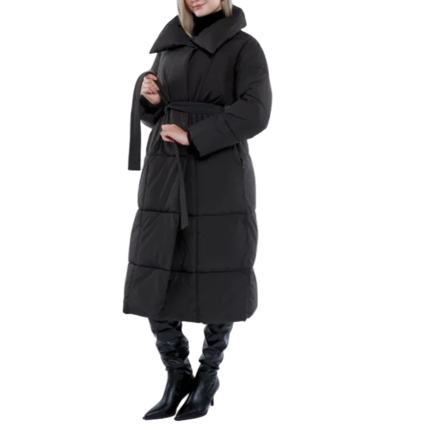 Dames Lange Winterjas Met Riem 0