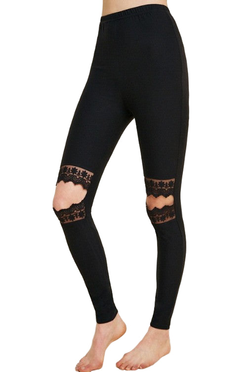 Dames Leggings Met Kantuitsnijding Zwart 0