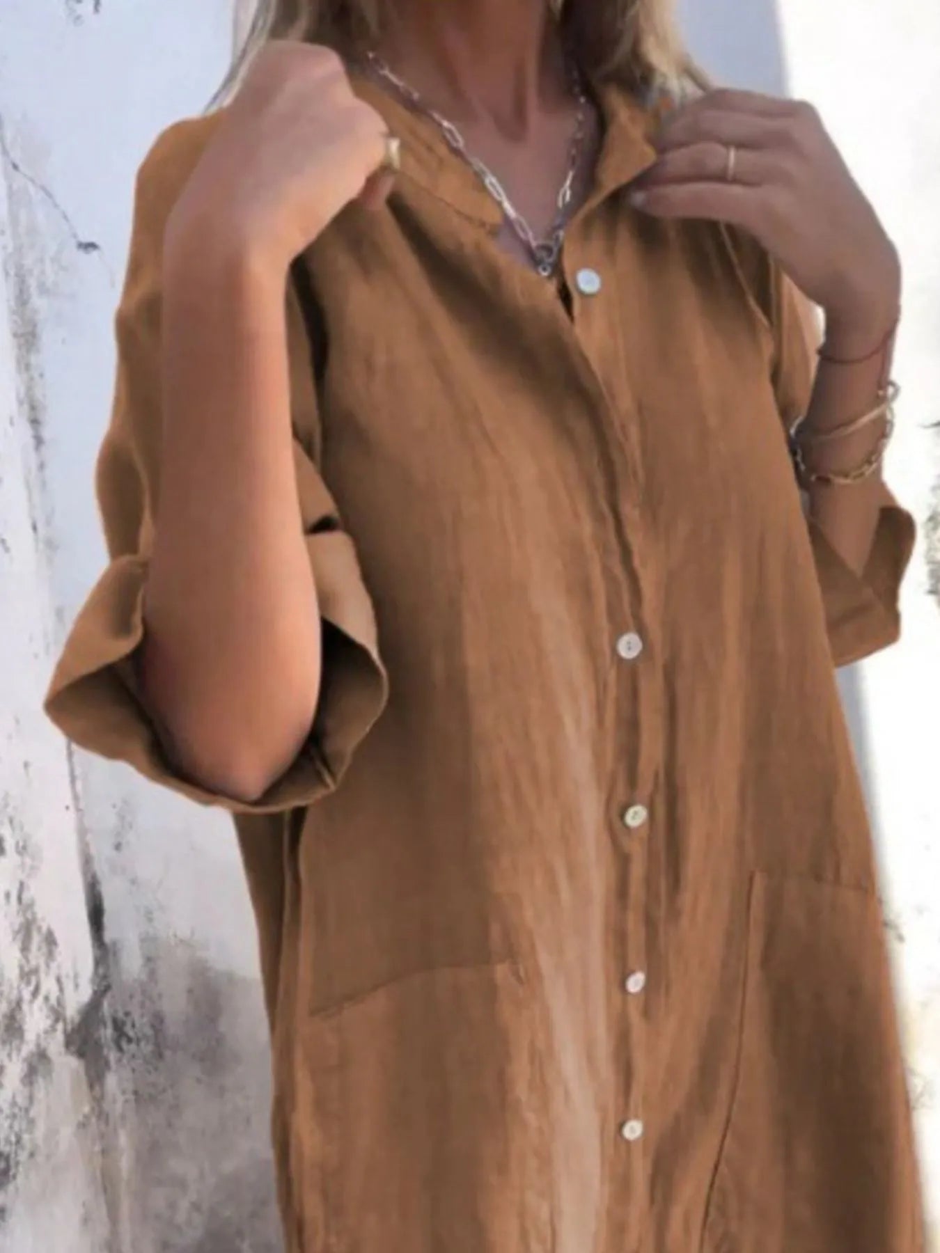 Dames Linnen Look Knop Jurk Casual Plus Size 12