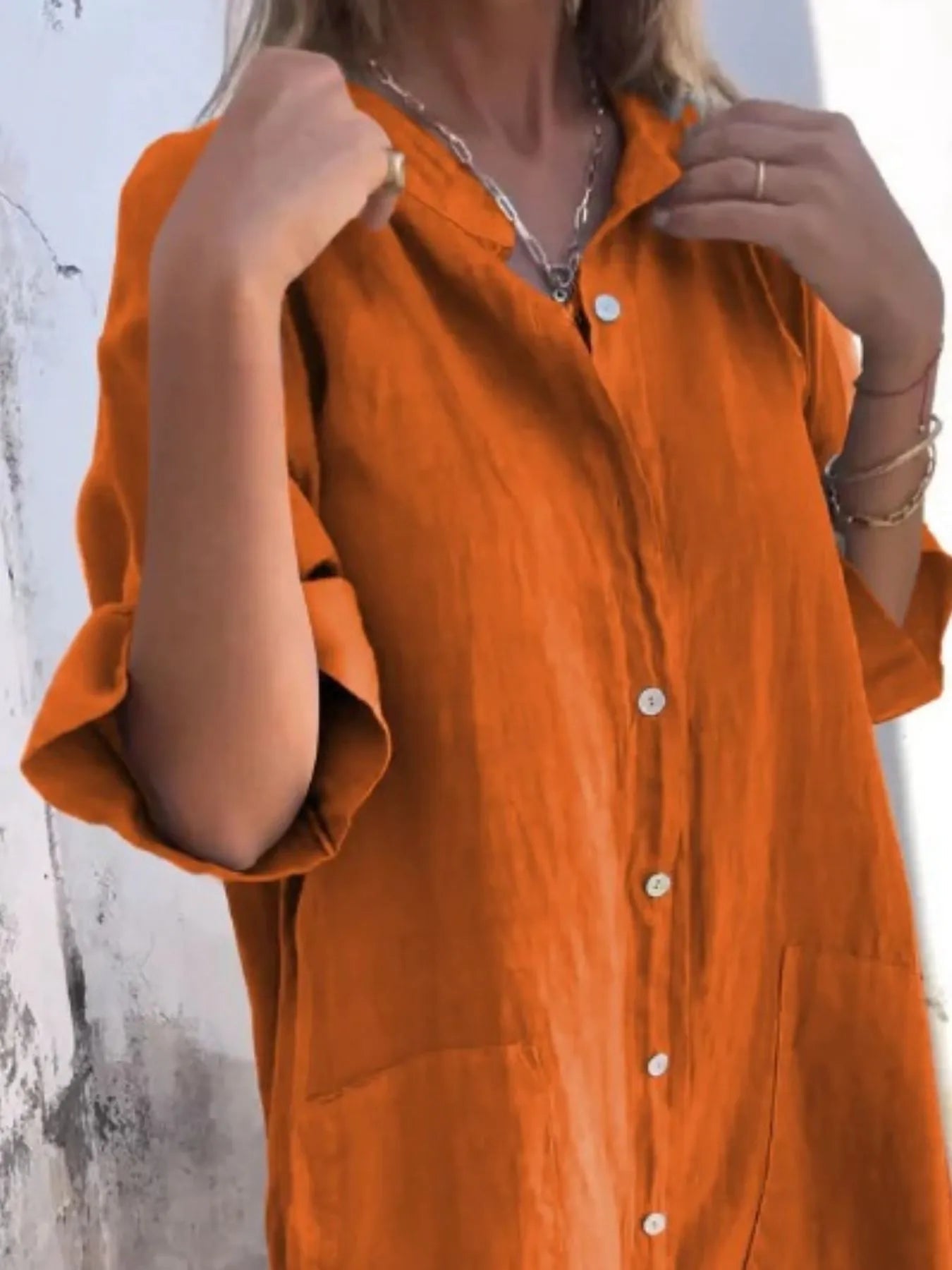 Dames Linnen Look Knop Jurk Casual Plus Size 13