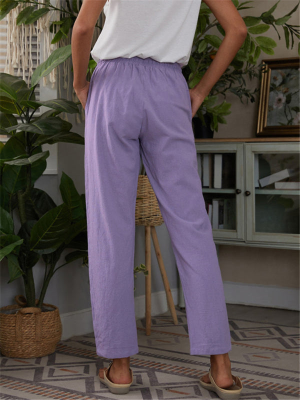 Dames Loungebroek met Elastische Taille en Zak van Katoen en Linnen 2