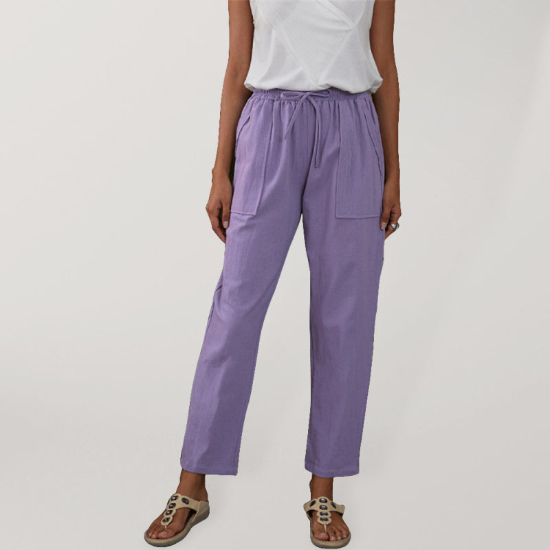 Dames Loungebroek met Elastische Taille en Zak van Katoen en Linnen 3