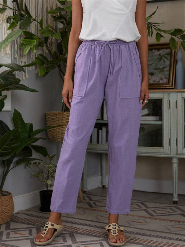 Dames Loungebroek met Elastische Taille en Zak van Katoen en Linnen 4
