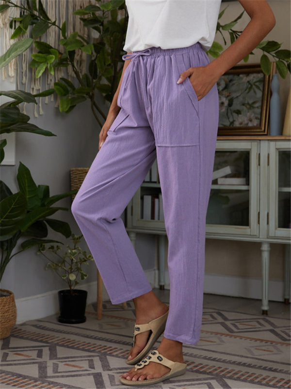 Dames Loungebroek met Elastische Taille en Zak van Katoen en Linnen 5