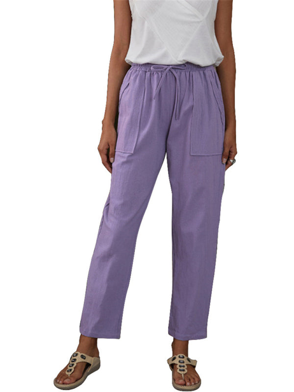 Dames Loungebroek met Elastische Taille en Zak van Katoen en Linnen 6