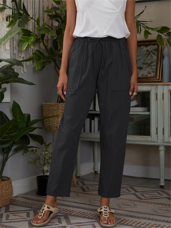 Dames Loungebroek met Elastische Taille en Zak van Katoen en Linnen 7