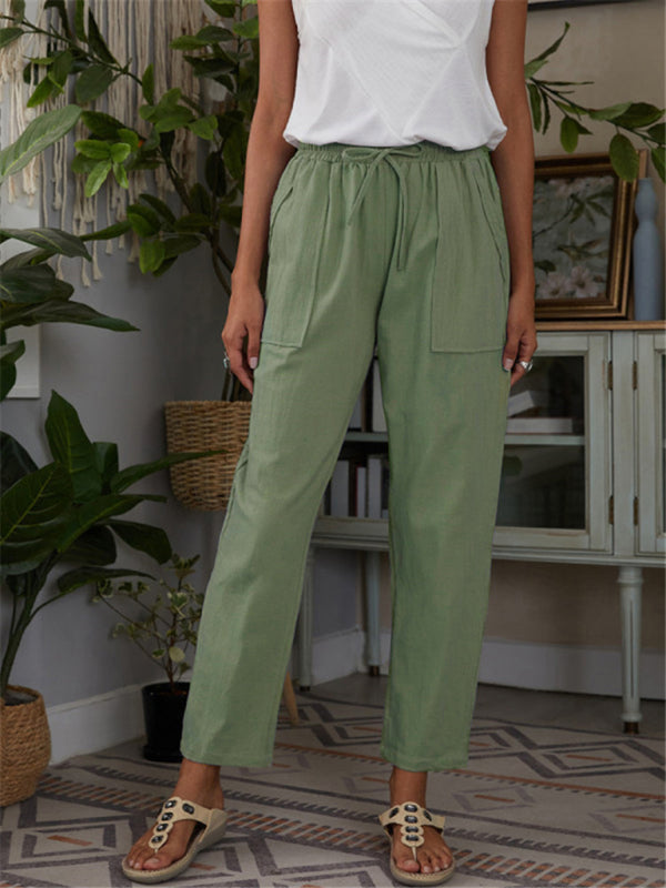 Dames Loungebroek met Elastische Taille en Zak van Katoen en Linnen 8