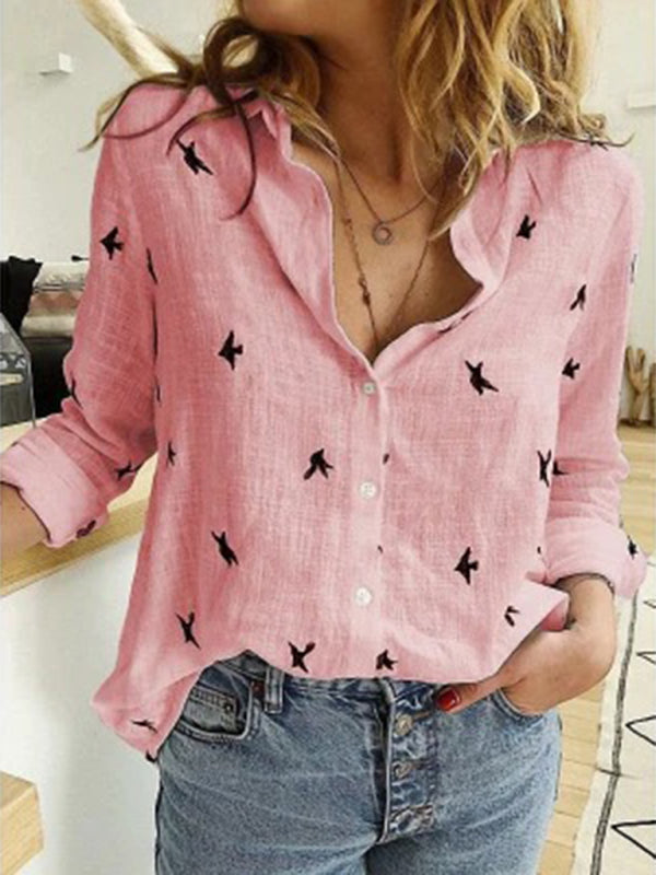 Dames Luchtige Lange Mouwen Linnen Shirt Casual 3