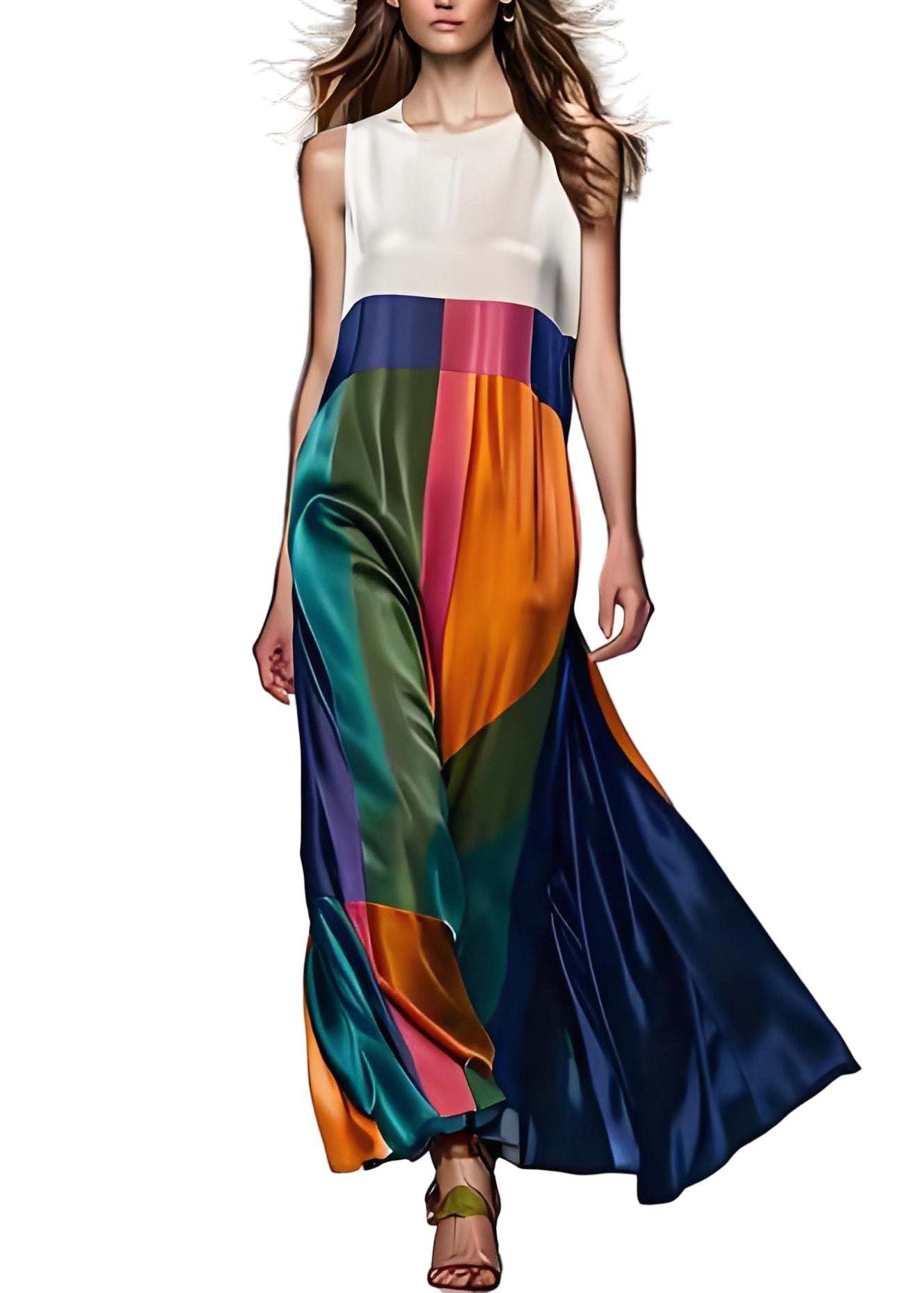 Dames Maxi-jurk Boho Colorblock Mouwloos 0