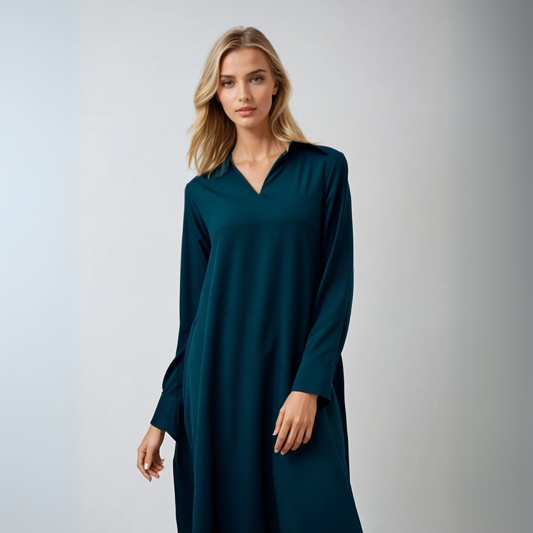 Dames Maxi Jurk Elegante Lange Mouwen Luxe Stof 2