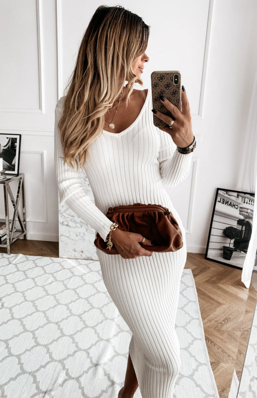 Dames Maxi Jurk Lange Mouwen Effen Kleur 0