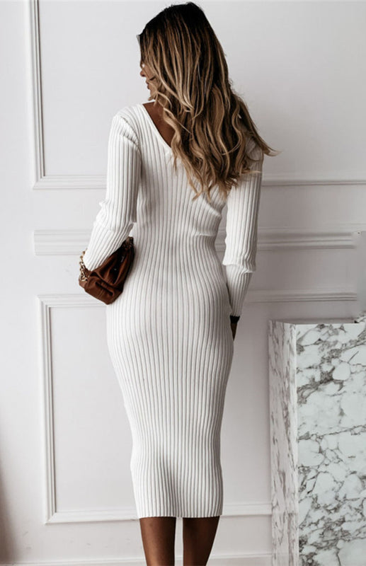 Dames Maxi Jurk Lange Mouwen Effen Kleur 3