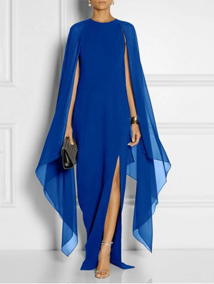 Dames Maxi Jurk Met Dijsplitzoom En Mantelmouwen - Trendy Lange Jurk Voor Zomer Events 2