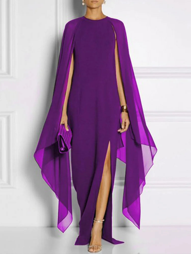 Dames Maxi Jurk Met Dijsplitzoom En Mantelmouwen - Trendy Lange Jurk Voor Zomer Events 3