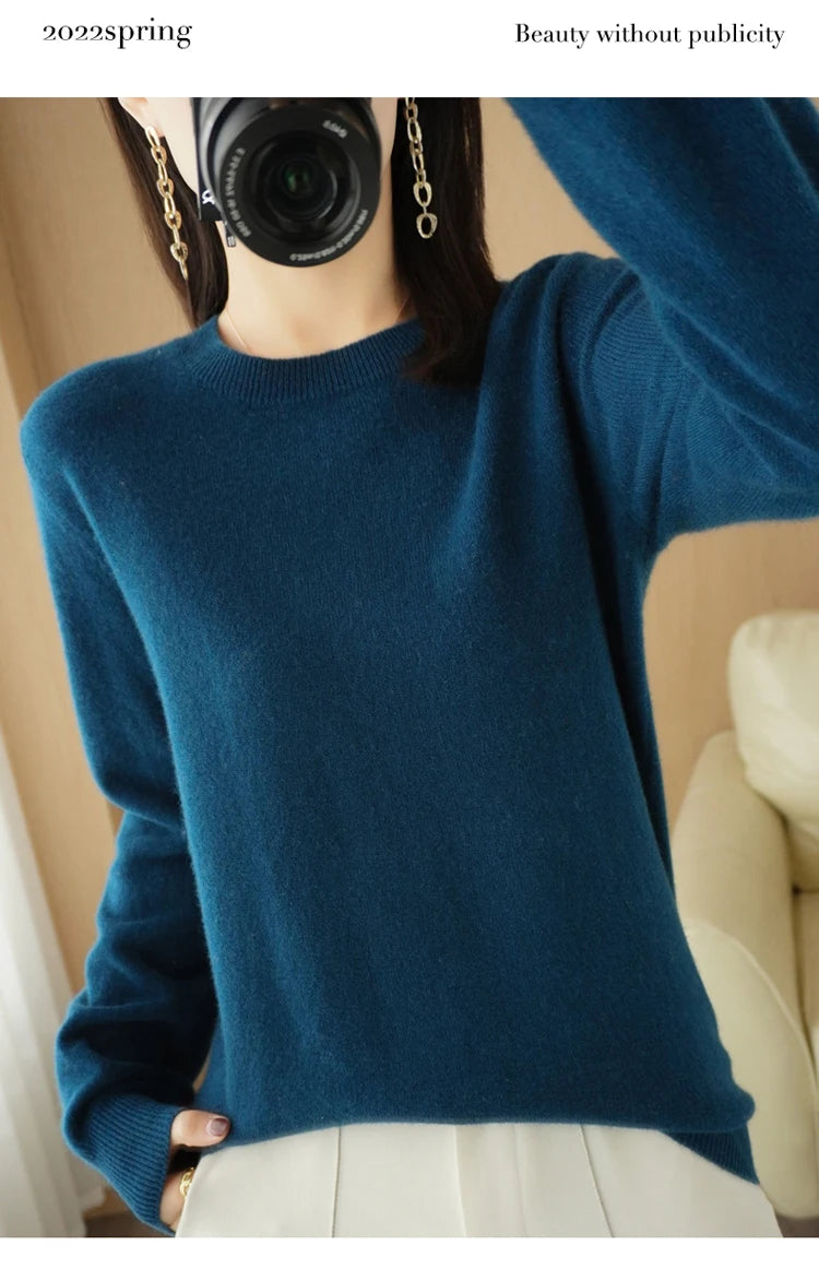 Dames Merino Wol Trui O-Hals Pullover Lange Mouwen 10