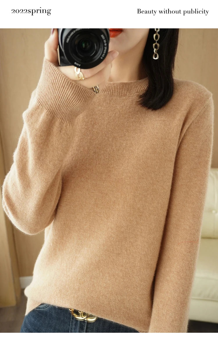 Dames Merino Wol Trui O-Hals Pullover Lange Mouwen 12