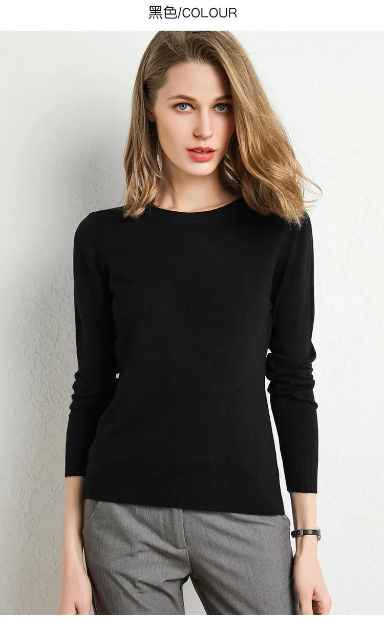 Dames Merino Wol Trui O-Hals Pullover Lange Mouwen 21