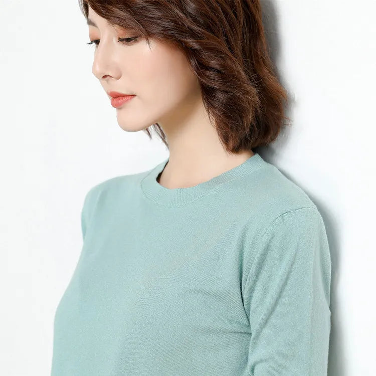 Dames Merino Wol Trui O-Hals Pullover Lange Mouwen 24