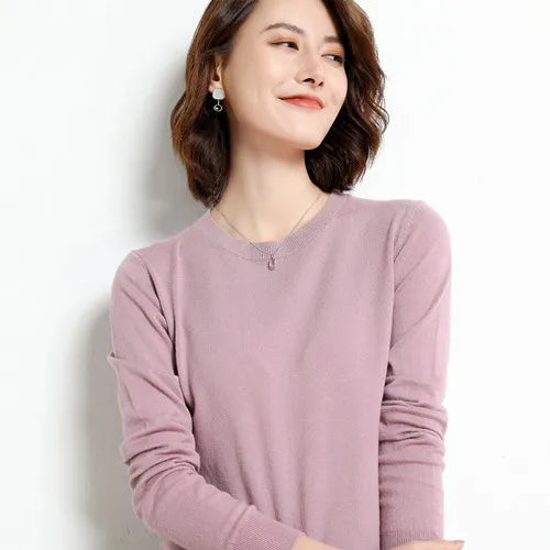 Dames Merino Wol Trui O-Hals Pullover Lange Mouwen 25