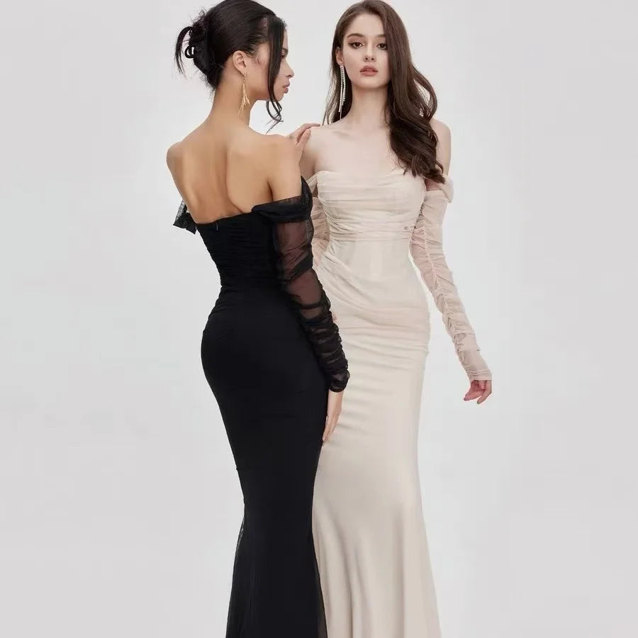 Dames Mermaid Jurk Off-Shoulder Mesh 2