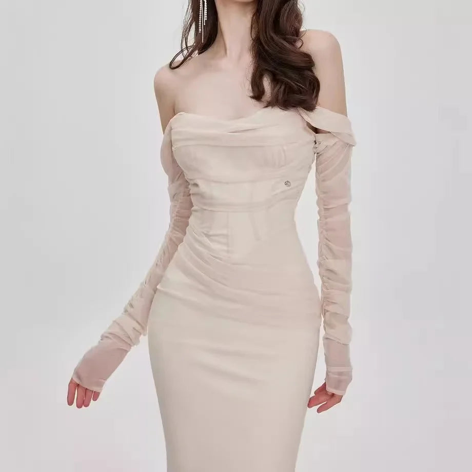 Dames Mermaid Jurk Off-Shoulder Mesh 4