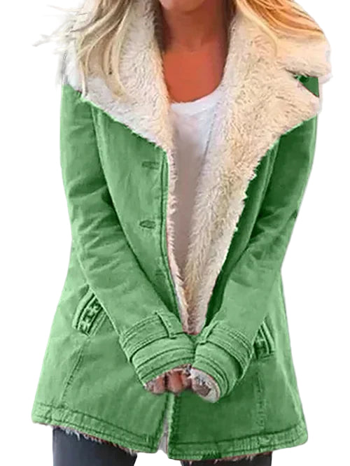 Dames Mid-Length Coat Met Faux Shearling Voering 0