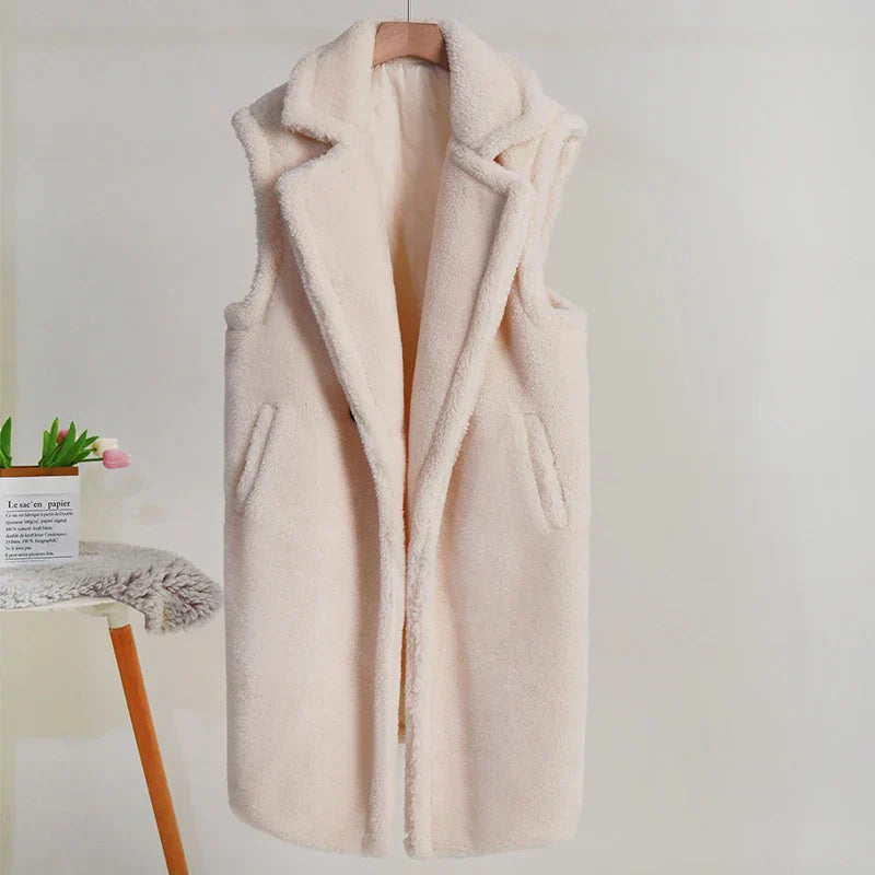 Dames Mid-Length Mouwloos Jasje met Oversized Pasvorm 0
