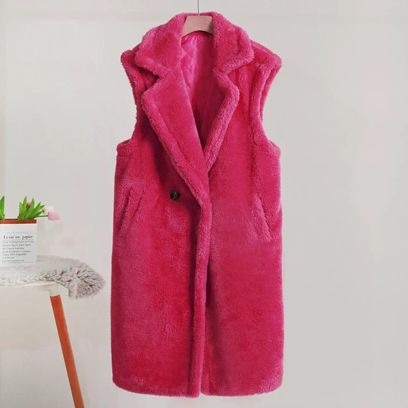 Dames Mid-Length Mouwloos Jasje met Oversized Pasvorm 2