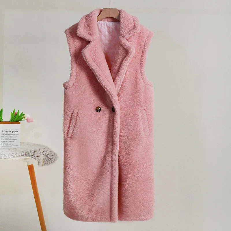 Dames Mid-Length Mouwloos Jasje met Oversized Pasvorm 4