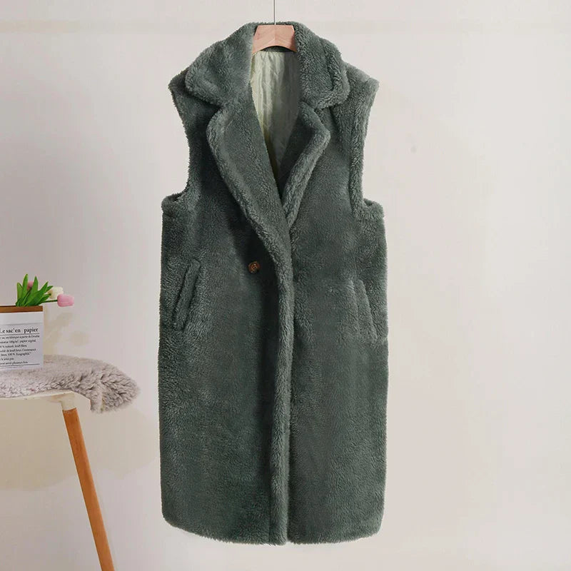 Dames Mid-Length Mouwloos Jasje met Oversized Pasvorm 5