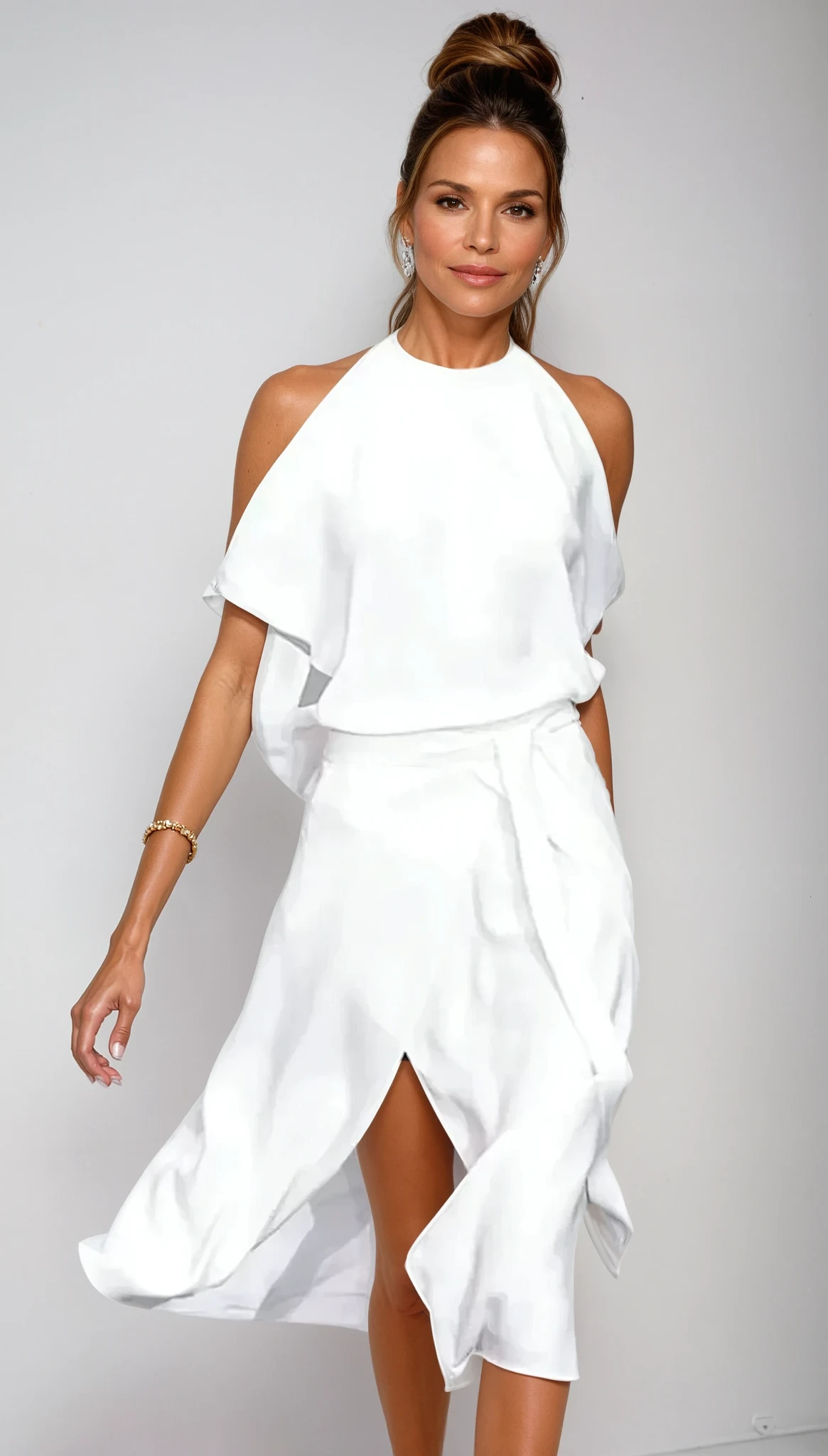 Dames Midi Jurk Asymmetrisch Blootgeschouderd Vloeiende Stof Zomer Kleding 0