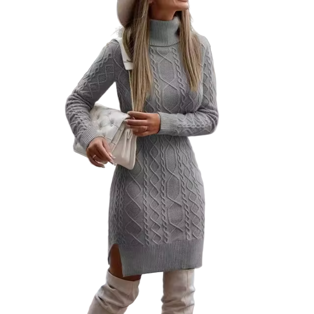 Dames Midi Jurk Gebreid Turtleneck 0