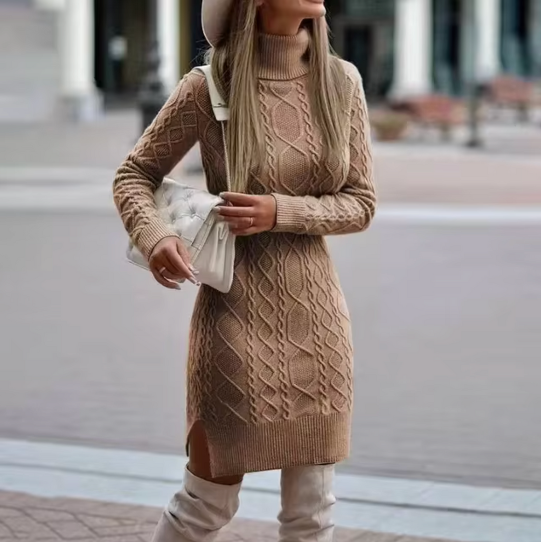 Dames Midi Jurk Gebreid Turtleneck 1