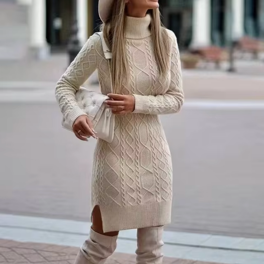 Dames Midi Jurk Gebreid Turtleneck 2