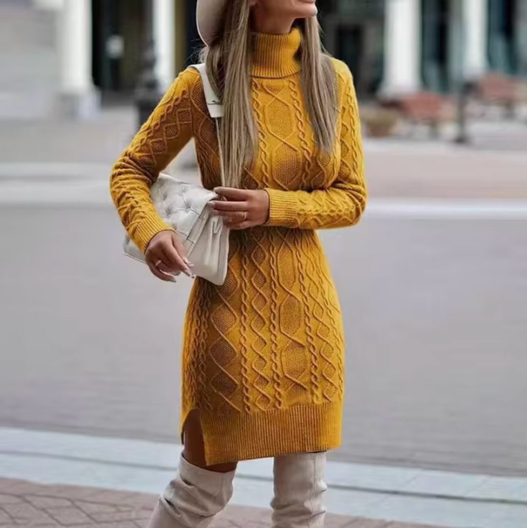 Dames Midi Jurk Gebreid Turtleneck 3