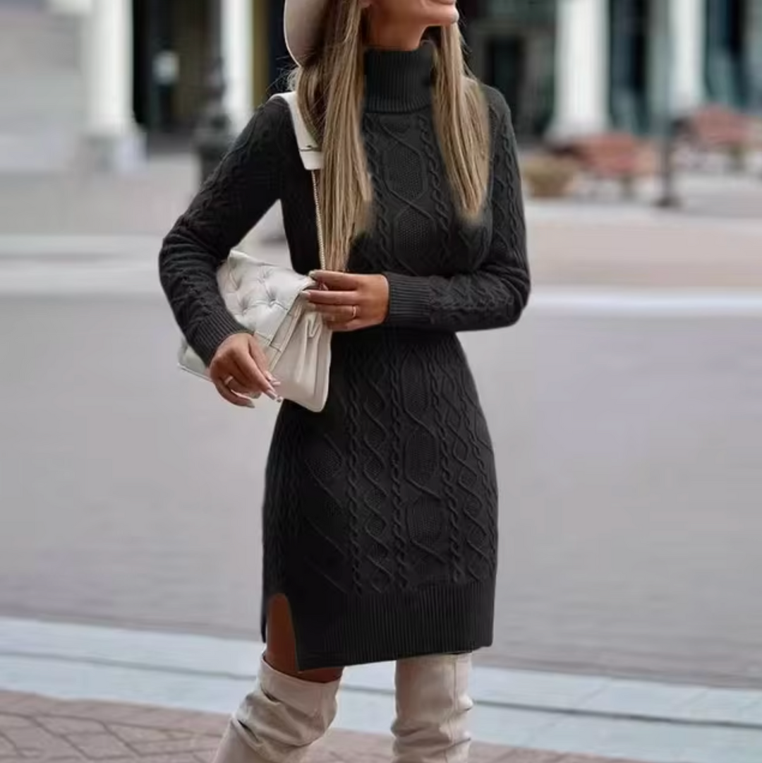 Dames Midi Jurk Gebreid Turtleneck 4