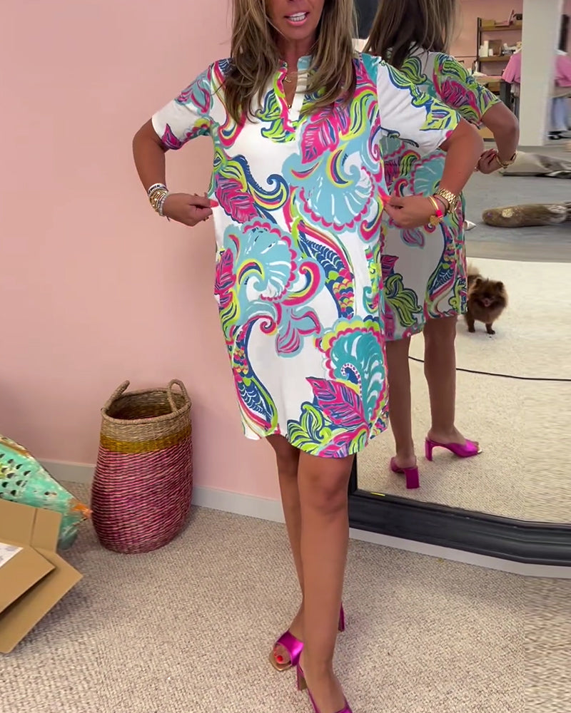 Dames Midi Jurk Met Bohemian Print en Vloeiende Pasvorm 3